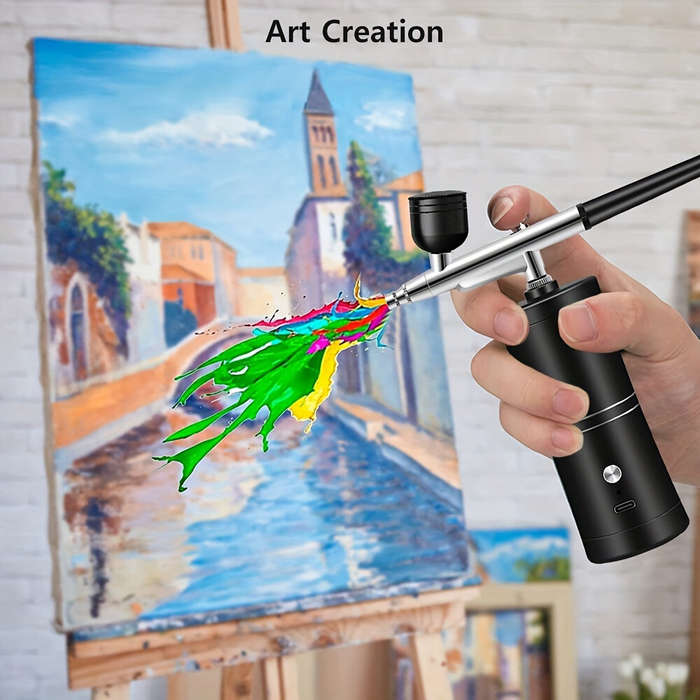 Pink - 900mAh High-Pressure Spray Gun Sprayer Kit 0.3mm Mini Air Compressor Air Brush Kit Painting A