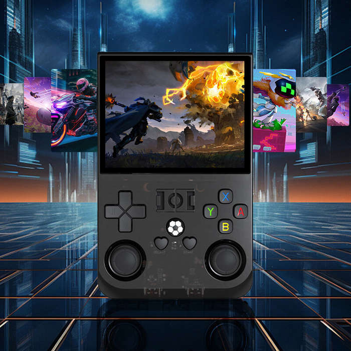 Black - R36PRO Open Source Linux System Handheld Game Console with Dual Hall Joystick Built-in 18000