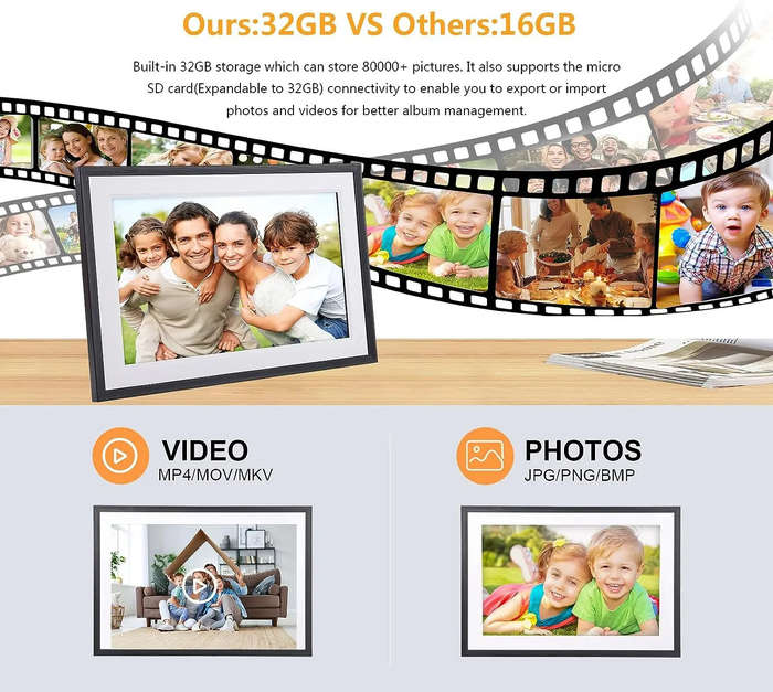 EU Plug - Frameo 10.1" HD IPS HD Touch Screen Digital Photo Frame WiFi Cloud Frame Digital Picture F