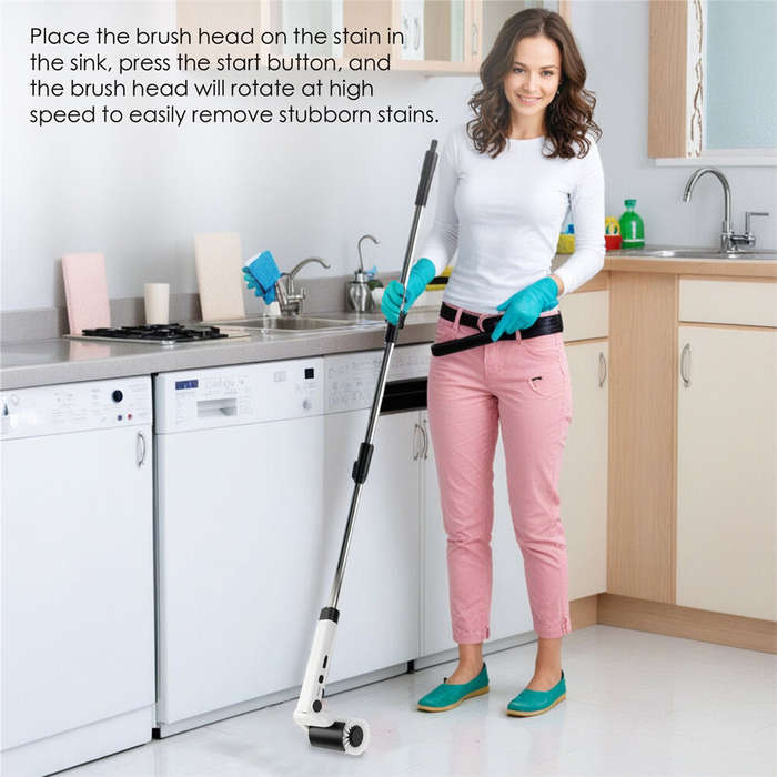 White - Tevorex 4 in 1 Electric Cleaning Brush Electric Rotary Floor Scrubber Wireless Cordless 360