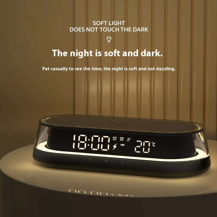 Black - 3 in 1 LED Symphony Night Lights Digital Clock Display 15W Wireless Charging Mobile Phone Ho