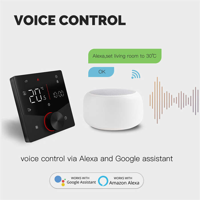 White - MoesHouse Tuya Smart Home WiFi Knob Thermostat for Electric Heating LCD Display Mobile Phone