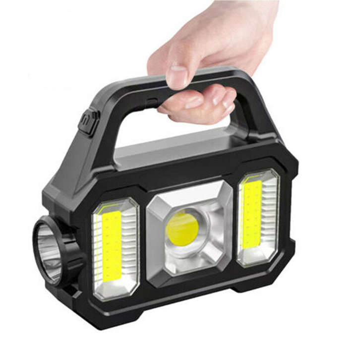 Black - LED+COB/SMD Portable Strong Camping Light USB Charging Solar LED Handheld Flashlight Multifu