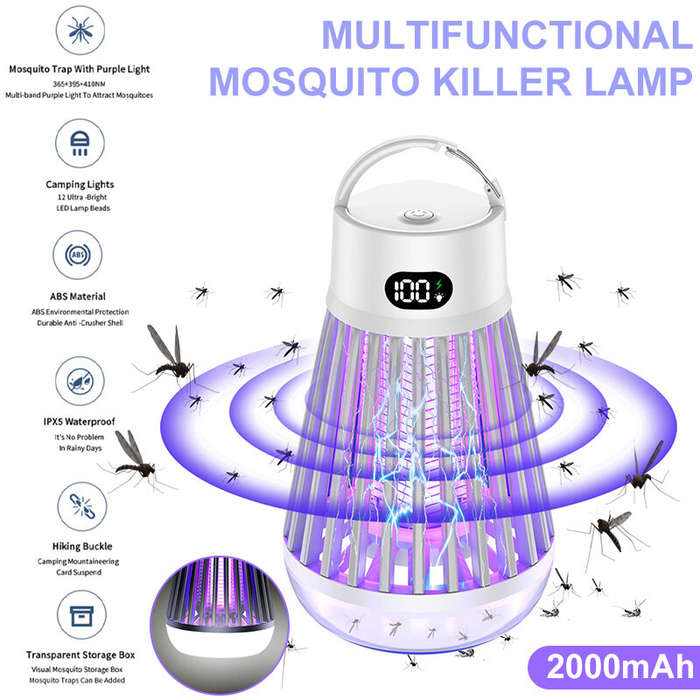 Black - AGSIVO Cordless LED Digital Display Electric Mosquito Bug Zapper Mosquito Killing Lamp Fly T