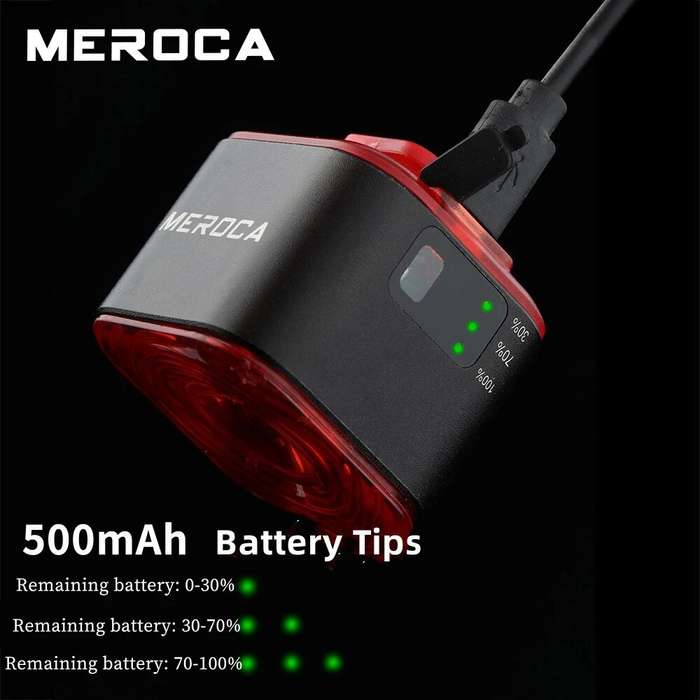 B - MEROCA XC02 Smart Bike Taillight 100LM LED Brightness 500mAh Battery IPX6 Waterproof Bicycle War