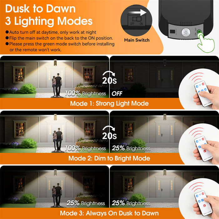 #A - Elfeland Solar Powered Outdoor Wall Light Remote Control Waterproof 3 Lighting Modes Energy Sav