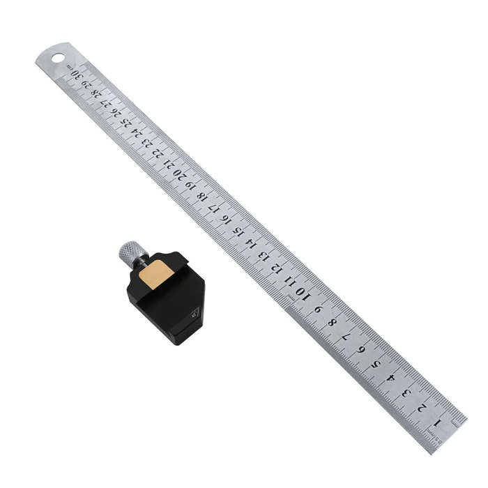 Silver - Combination Square Adjustable Steel Ruler Positioning Block 45 or 90 Degree Marking Gauge L