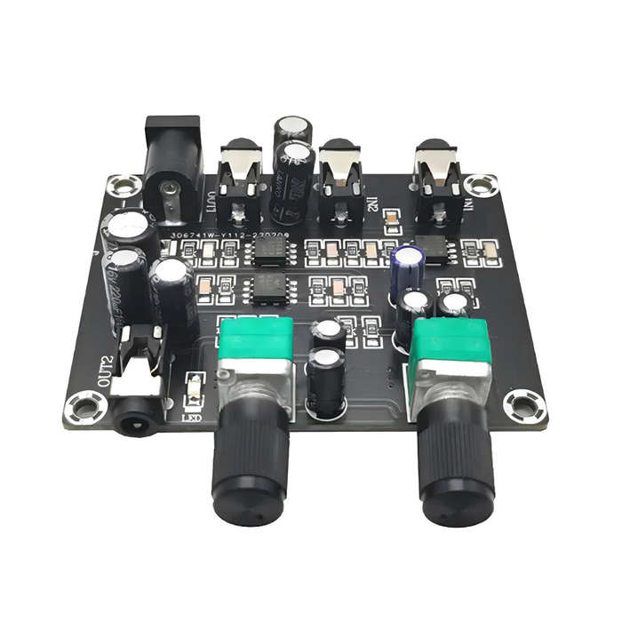 Black - HiFi 2-Way 2-Channel Stereo Audio Signal Mixer Board DC 5-24V 3.5mm Interface Low Noise Ampl