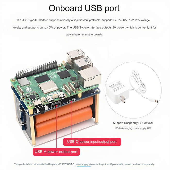 No battery - UPS HAT E Uninterruptible Power Supply Module for Raspberry Pi 5/4B/3B+ 5V 6A Output Ty