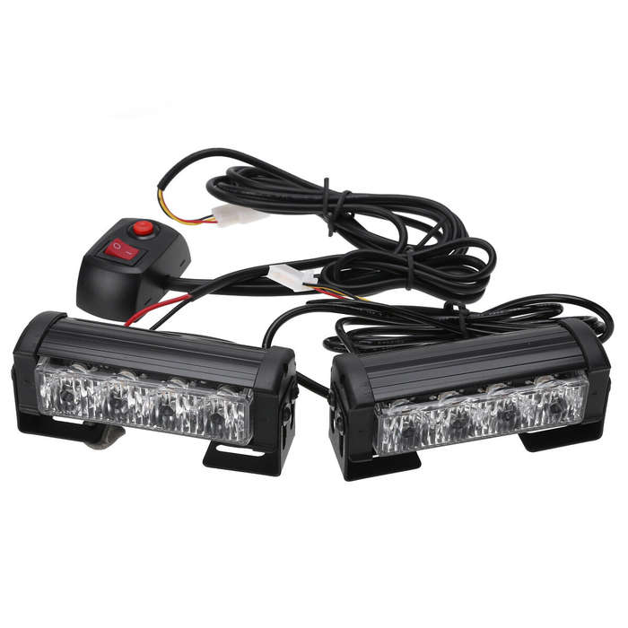 White+Red - 12V 4LED*2 Flashing Lights Car Front Grille Warning Lights Strobe Lights One To Two Long
