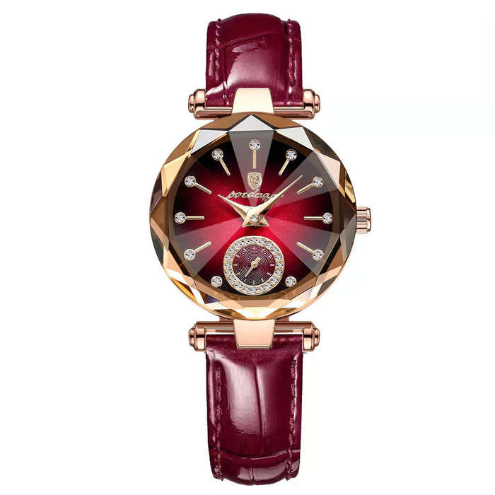 Red - POEDAGAR Women Watches Fashion Rhinestones Dial Leather Quartz Watch Top Brand Luxury Waterpro