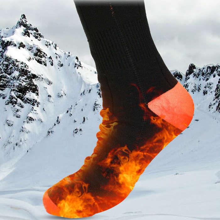 Black - TENGOO Heated Long Socks, Battery Life Up To 65C, Warm Sports Cotton Socks for Winter Outdoo