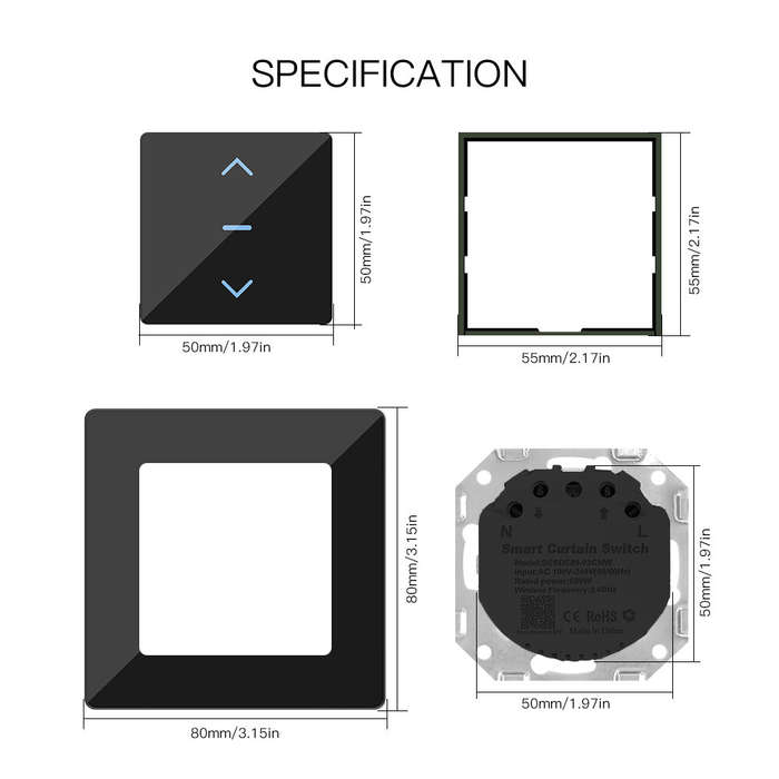 Black - WiFi Smart Curtain Switch Touch Design for Motorized Curtains and Roller Blinds work with Tu