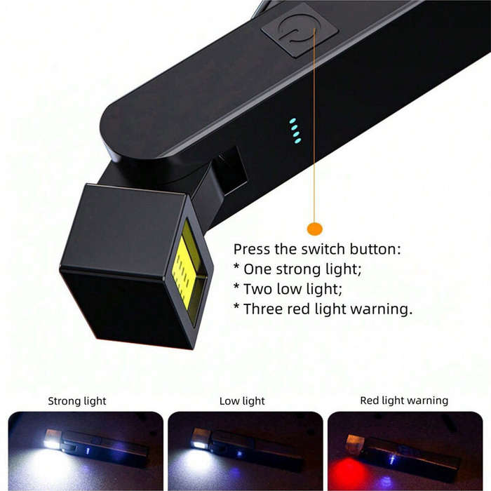 Black - Outdoor COB Work Light USB Rechargeable Repair Lamp With Bright Red Warning Lights, Bottom M