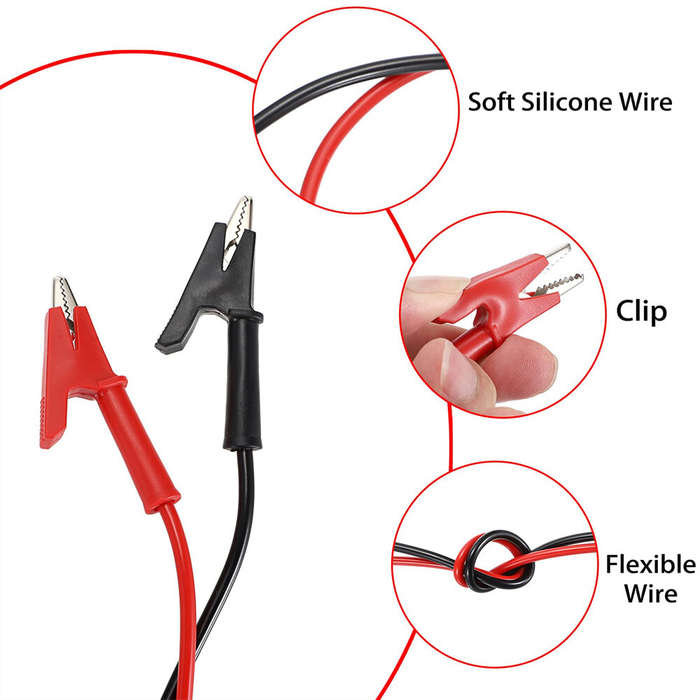 1M - Dual Ended Crocodile Alligator Clips 15A Test Lead Wire Cable 3.3 ft with Copper Clamps Electri
