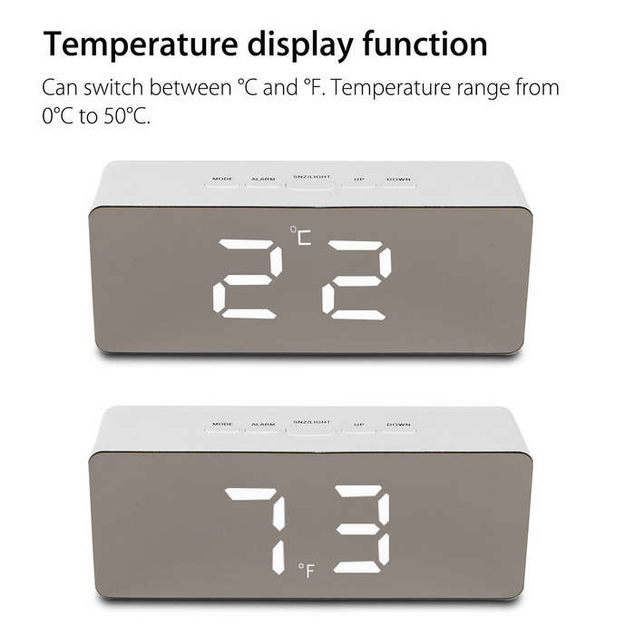 Rectangle Shape - Digoo Wireless USB Mirror Alarm Clock LED Digital Therometer Temperature Night Mod
