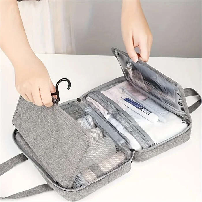 Grey - Portable Travel Foldable Waterproof Storage Toiletry Bag Wet Dry Separation Cosmetic Organize