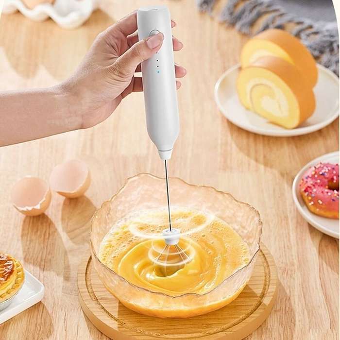 White - Portable USB Rechargeable Milk Frother Handheld Mixer For Making Coffee Lattes And Smooth Cr