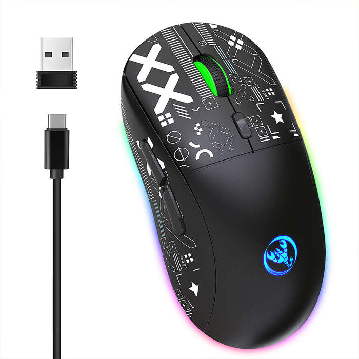 Hollow design-black - HXSJ T90 2.4G Triple Mode Wireless Mouse 800-3600DPI Adjustable RGB Backlight