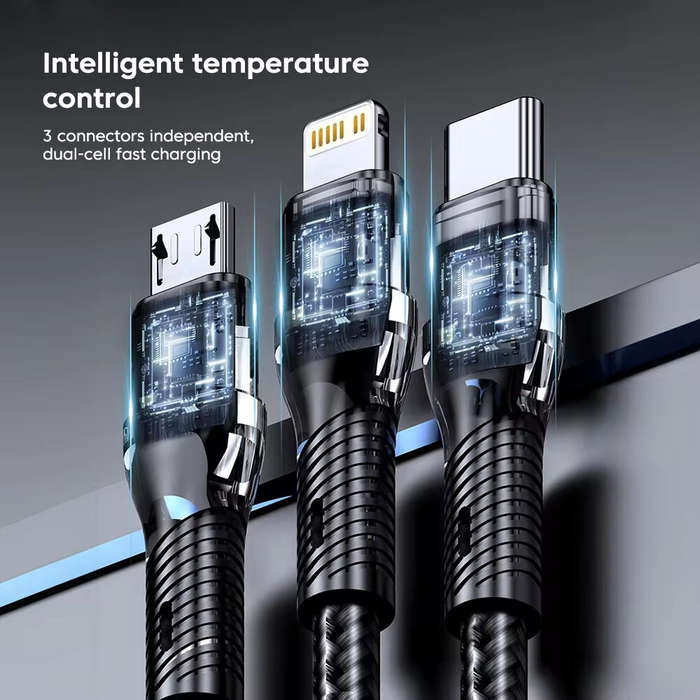 2M - 5A 120W USB-A to Type-C/iP/Micro USB Cable Fast Charging Data Transmission Copper Core Line 1.2