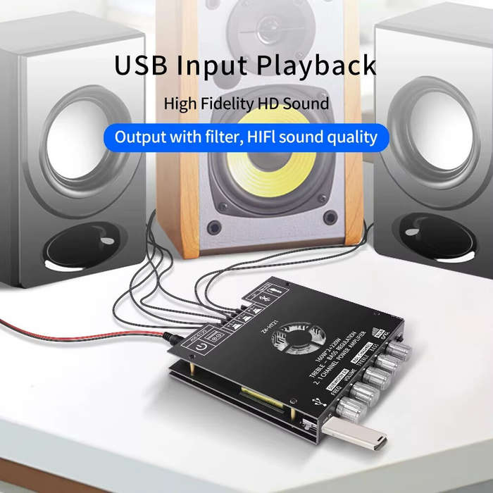 Black - ZK-HT21 TDA7498E 2.1 Channel bluetooth 5.0 Power Amplifier Module 160Wx2+220W Subwoofer High