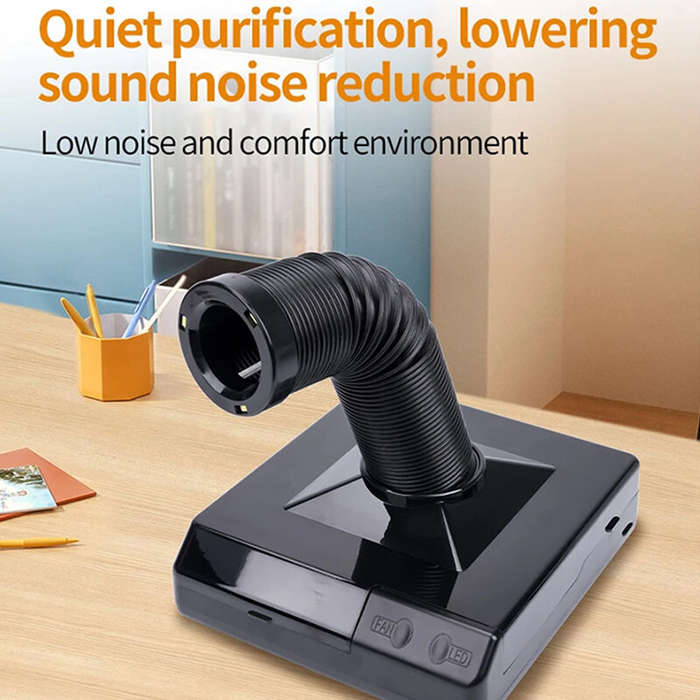 White - 60W Nail Dust Collector with Lamp Woodworking Dust Collector Adjustable Speed Nail Fan Dust