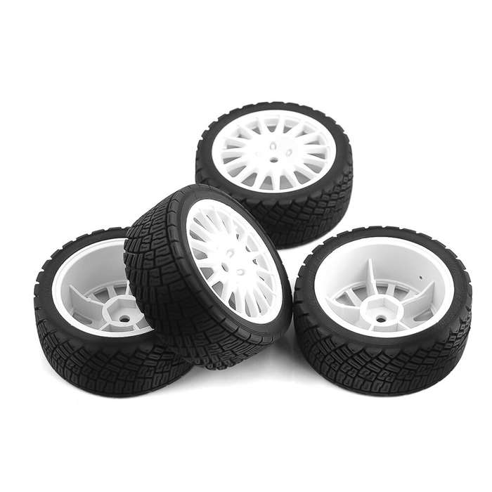 White - 4Pcs Racing Tires Wheels for 1:10 Kyosho Tamiya RC Cars Parts