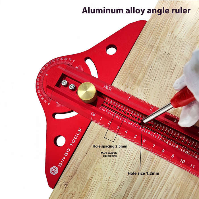 Red - Adjustable Multi-angle T-square Woodworking Scriber Marking Line Ruler Precision Line Drawing