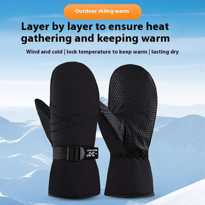 Black - Pair Motorcycle Winter Gloves Outdoor Ski Gloves Warm Non-Slip Extended Wrist Windproof Glov