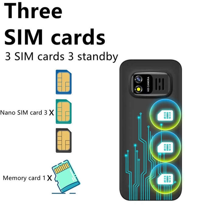 Black - BM5310 Mini 2G GSM 1.33inch 3 SIM Card 3 Standby FM Radio Speed Dial bluetooth Dialer Auto C