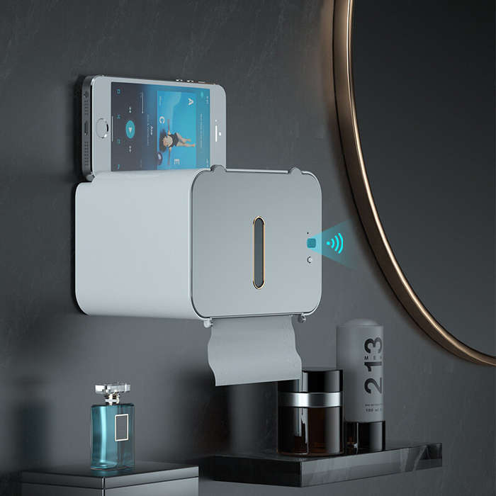 Gray - Smart Wall-Mounted Automatic Paper Dispenser Induction Toilet Paper Holder Shelf Automatic Pa