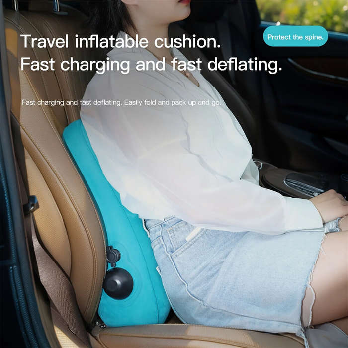 Grey - IPRee Ergonomic Inflatable Lumbar Support Pillow, Press Type Cushion, Enhances Back Comfort D