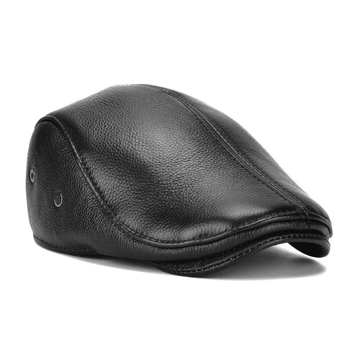 58cm - Collrown Men's Outdoor Genuine Leather Berets Forward Cap for Autumn Winter Casual Flat Peake