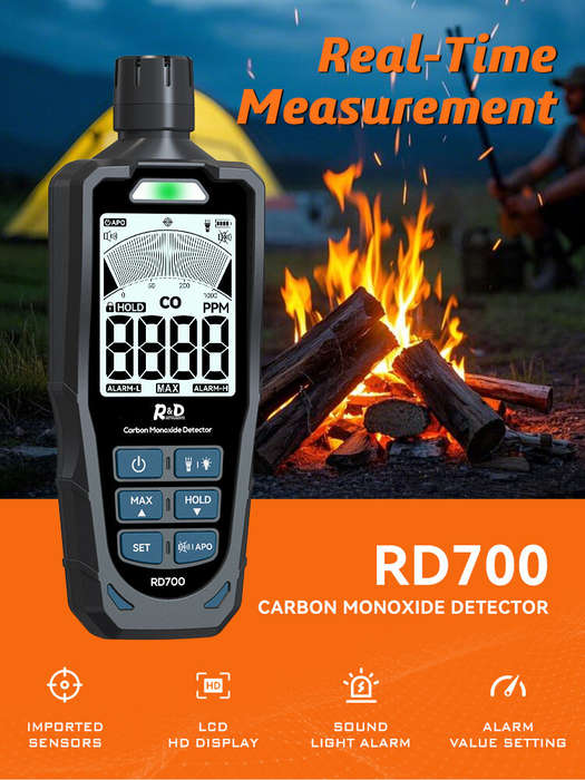 Black - RD700 Carbon Monoxide Detector High Accuracy 0-1000 PPM Sensor Portable LCD Display Recharge