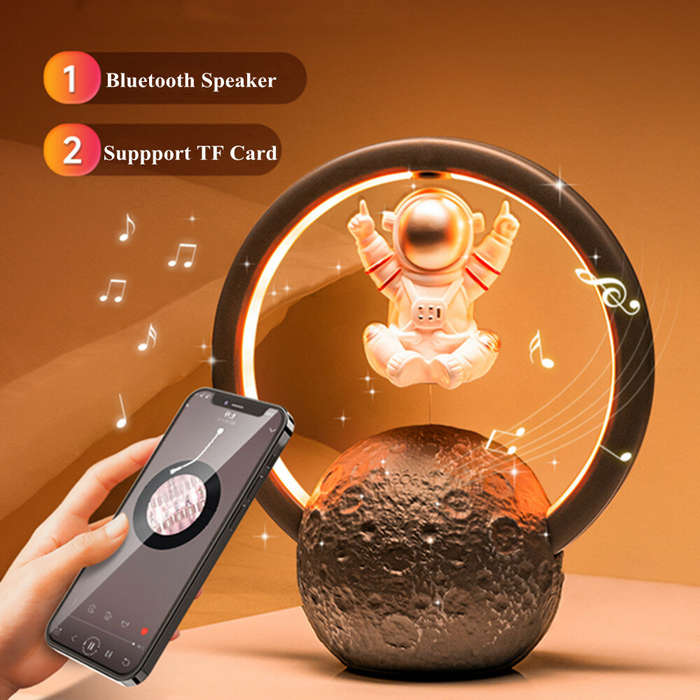 Gold #B - Magnetic Levitating Astronaut LED Night Light RGB Atmosphere Lamp With Music Player Blueto