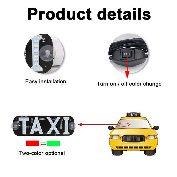 USB Cable - LED Sign for Car, LED Taxi Light Sign 7.49''x2.48''LED Panel USB 12V LED Sign for Car Re
