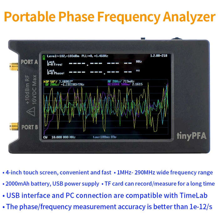 TinyPFA Phase Frequency Analyzer with 4-Inch Touch Screen 1MHz-290MHz Frequency Range High-precision