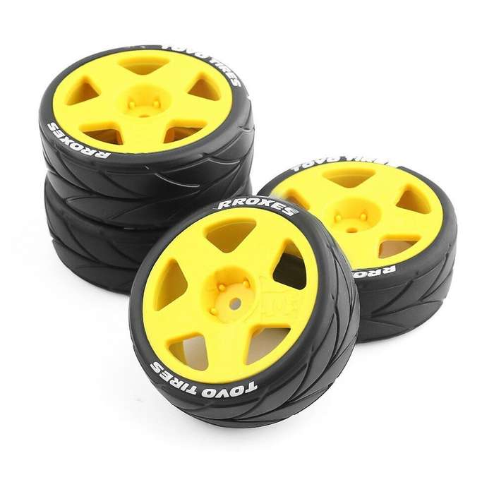 Yellow - 4PCS Rally Drift On-Road Tires Wheels 12mm Hex for 1/10 HPI KYOSHO TAMIYA TT02 RC Car Vehic