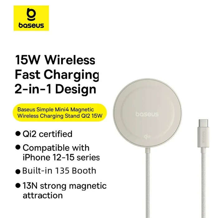 Black - Baseus Simple Mini4 15W Magnetic Wireless Charger Fast Wireless Charging Stand for Smart Pho