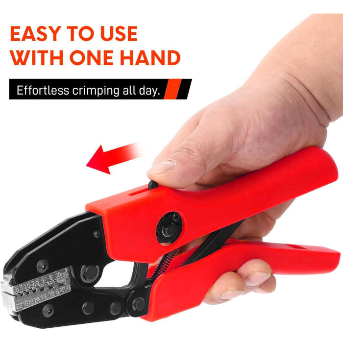 Red - AN10WF Self-Adjusting Crimping Tool AWG 22-8 Wire End Ferrules Ergonomic Handle Energy-Saving