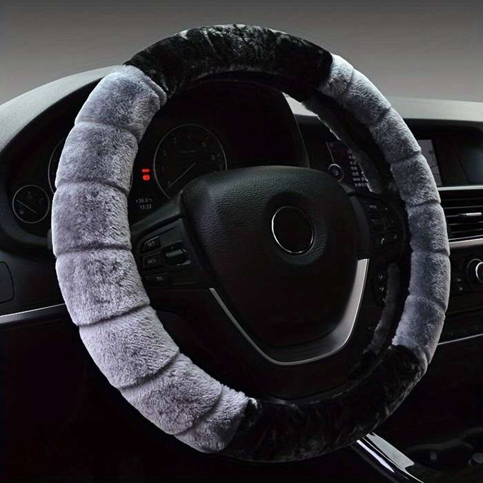 Red - Car Steering Wheel Cover Winter Warm Fluffy Plush Short Plush Universal 15-Inch Cute Cartoon E