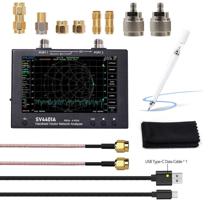 SV4401A 50KHz-4400MHz Vector Network Analyzer 7 inch Touch Screen 100db Dynamic NanoVNA Vector Netwo