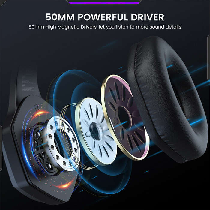 Black - EKSA E1000WT Gaming Headset 7.1 Surround Wireless bluetooth Headphone 50mm Powerful Driver E