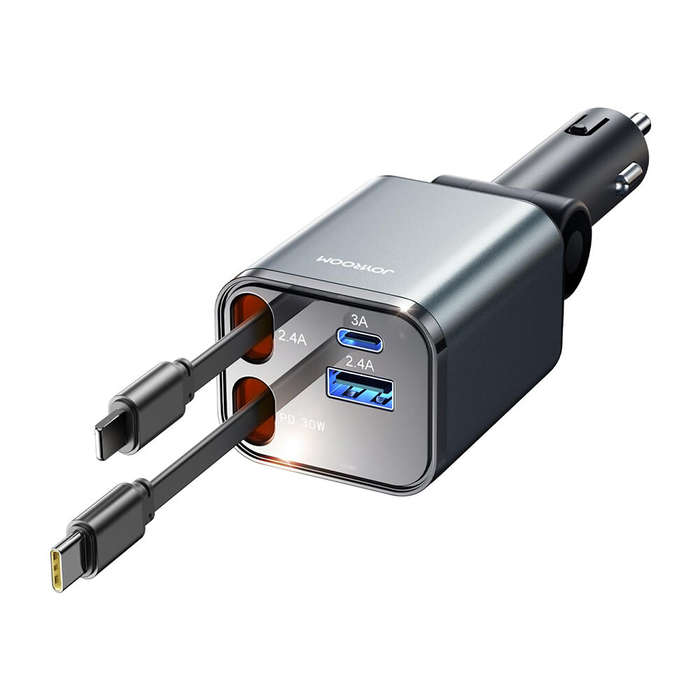 Black - 4 in 1 Retractable Car Charger Adapter 69W 180 Rotatable Car Charger USB C Fast Charging for