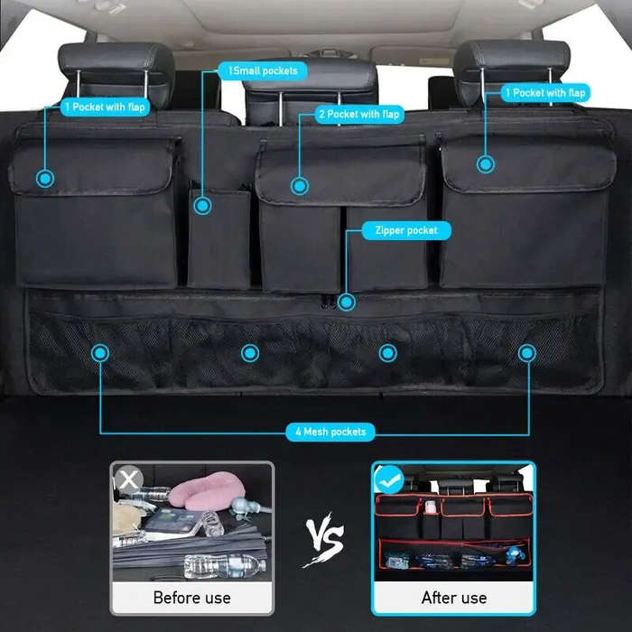 Red - Car Trunk Organizer Oxford Cloth Backrest Storage Bag Multi-functional Net Hanging Bag Car Sea