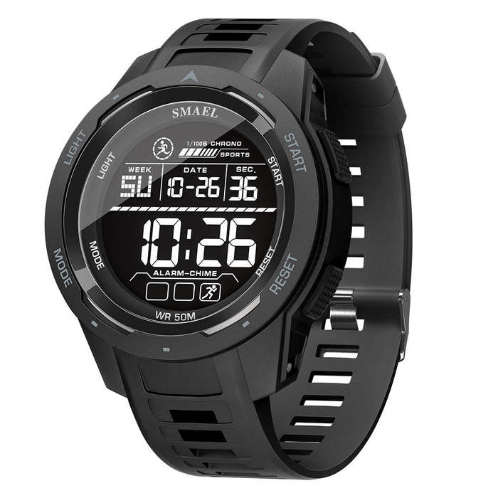 Black - SMAEL Men's Sports LED Luminous Digital Watch Multifunctional Waterproof Comfortable TPU Str