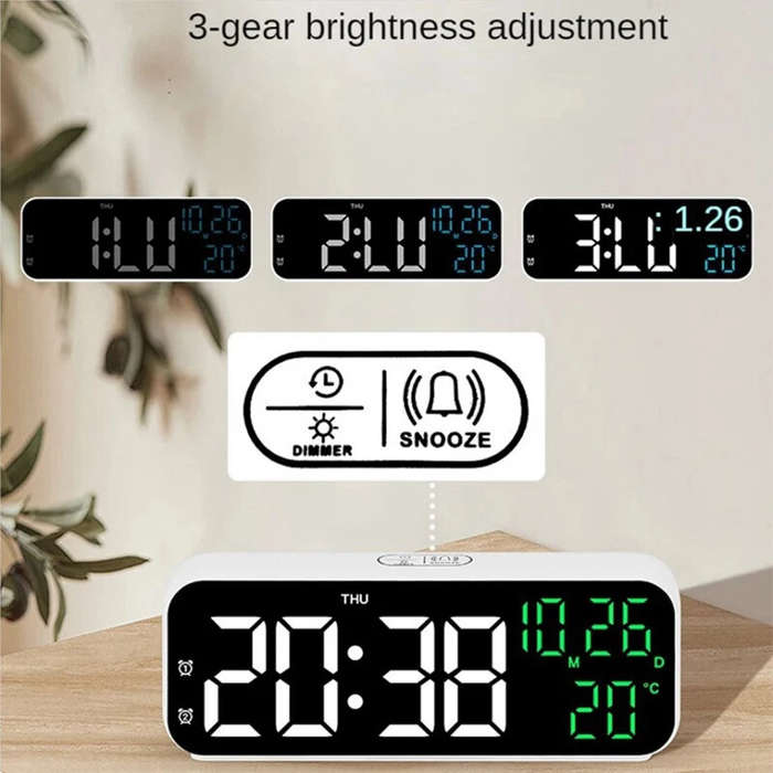 #B - Multifunctional LED Clock 12/24H Digital Wall Alarm Clock LED Temperature Date Display Week Nig