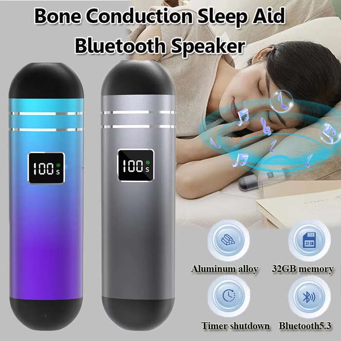 Blue - QY09 Under Pillow Sleep Aid bluetooth Speaker Mini Bone Conduction Soundbar LED Display Built