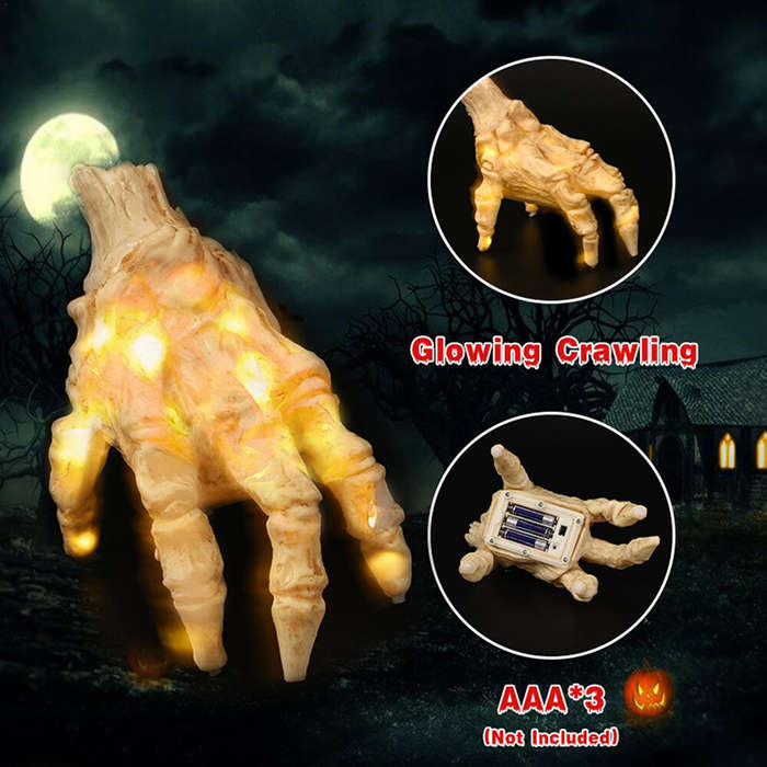 Warm Light - Induction Crawling Ghost Hand with LED Light Halloween Skeleton Hand Realistic Hallowee