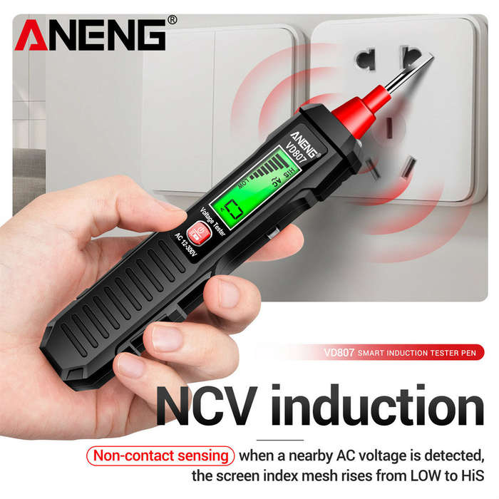Red - ANENG VD807 Voltage Tester Pen High-Sensitivity Induction 12-300V Measurement Range with Sound